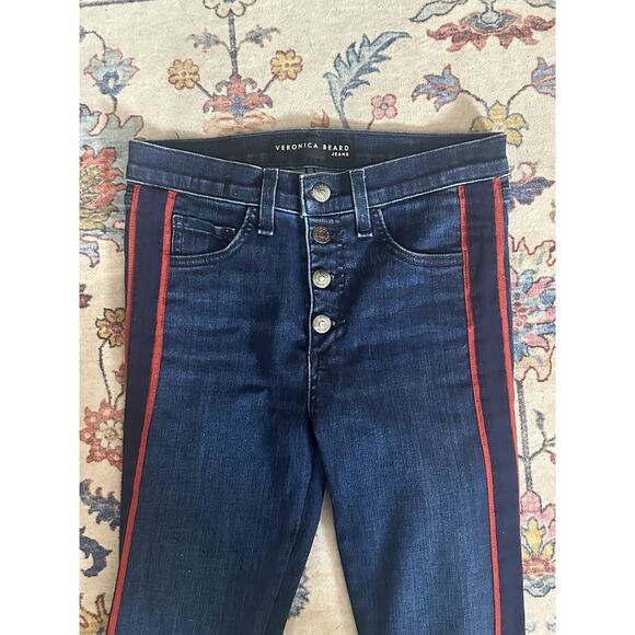 VERONICA BEARD Carolyn 10” Baby Boot Button Fly Jeans Indigo Red Stripe Size 25 - Picture 2 of 9